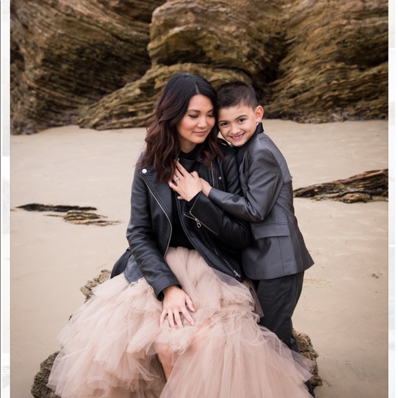 Custom made high low tiered tulle skirt taupe - Picture 2 of 7